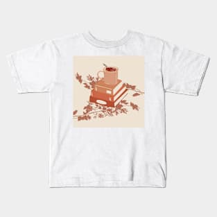 books, coffee, and autumn leaves Kids T-Shirt